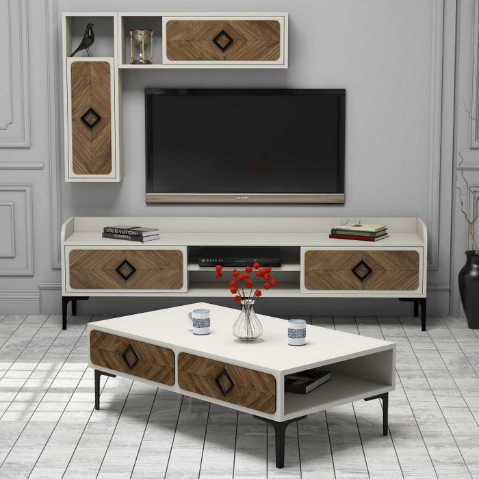 Hanah Home Samba Conjunto de Muebles de Salón - Nogal y Crema Hanah Home Samba Conjunto de Muebles de Salón - Nogal y Crema